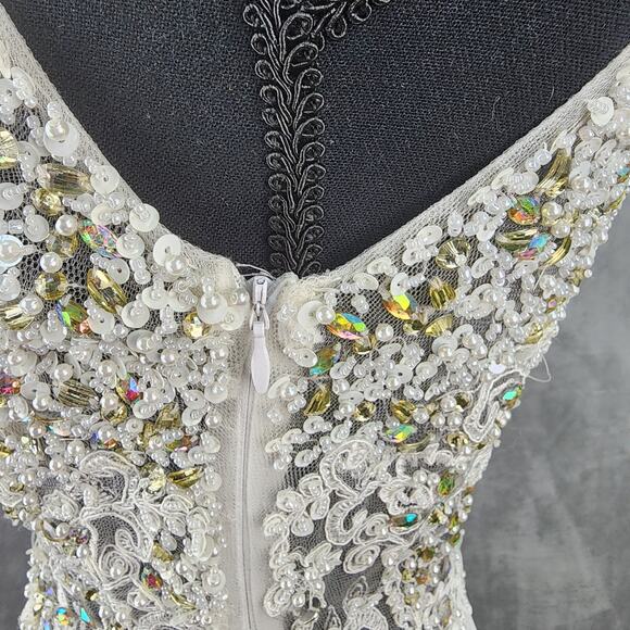 Bicici Coty Formal Dress Women Small White Beaded Prom Gown Evening Crafty Flaws - Picture 10 of 16